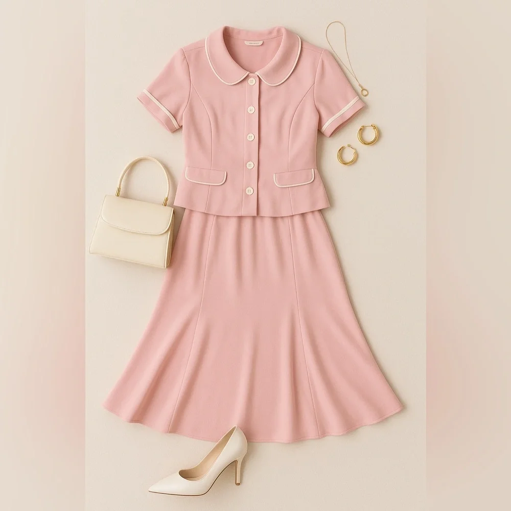 Vintage Danny & Nicole Powder Pink Skirt Set - Picture 1 of 6